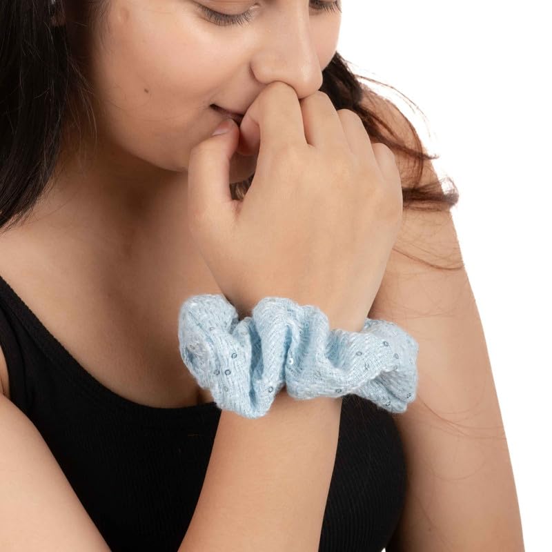 F DREAM Women's Sweet And Elegant Glitter Hair Hoop, Retro French Style Hair Clip, Popular Outing Hair Accessories For Autumn And Winter (Pack2-Blue) - Image 3