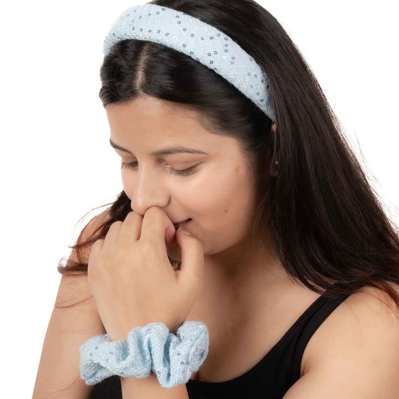 F DREAM Women's Sweet And Elegant Glitter Hair Hoop, Retro French Style Hair Clip, Popular Outing Hair Accessories For Autumn And Winter (Pack2-Blue) - Image 2