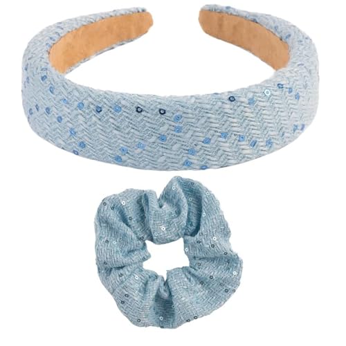F DREAM Women's Sweet And Elegant Glitter Hair Hoop, Retro French Style Hair Clip, Popular Outing Hair Accessories For Autumn And Winter (Pack2-Blue) - Image 1