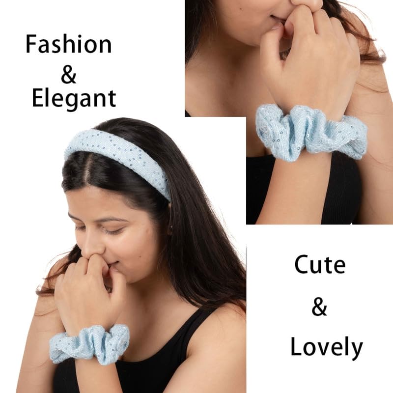 F DREAM Women's Sweet And Elegant Glitter Hair Hoop, Retro French Style Hair Clip, Popular Outing Hair Accessories For Autumn And Winter (Pack2-Blue) - Image 5