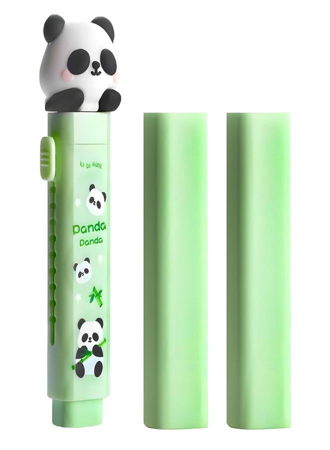 WISHKEY Cute Panda Pencil Eraser for Girls and Boys, Stylish Erasers for Kids, Cute Retractable Erasers with Protective Case, Fancy Eraser for School Students, Big Eraser (Pack of 1, Green) - Image 1