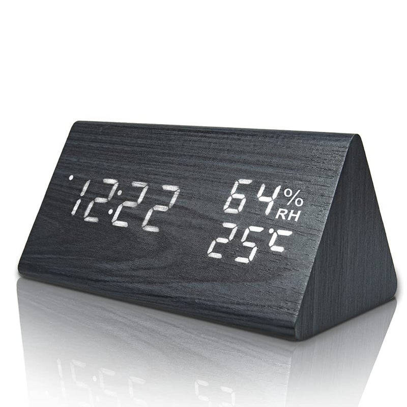 Kadio Everwood Kadio Wooden Digital Alarm Clock with Electronic Led Time Display,Humidity&Temperature Detect for Bedroom,Bedside(Brown Triangle)-10 Cm - Image 5
