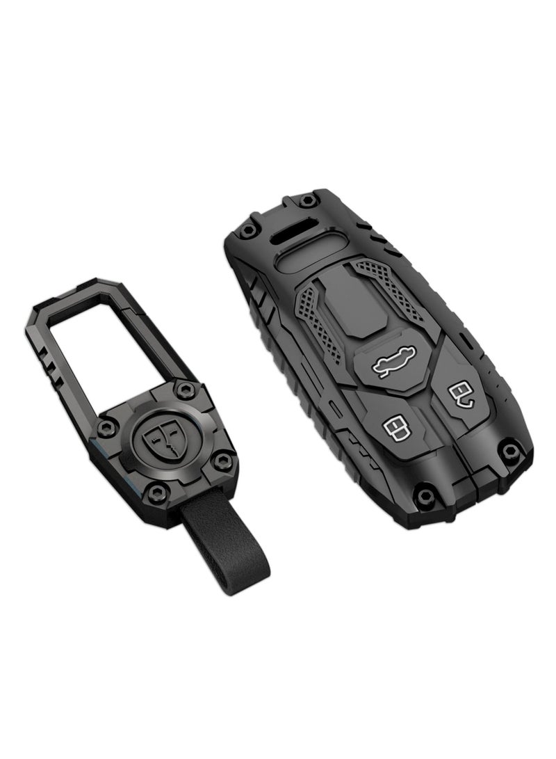 Generic For Audi Key Fob Cover with Keychain Zinc Alloy Protection Car Key Case Accessories for TTS SQ5 R8 RS4 RS5 S5 A3 A4 A5 A6 Q7 Q5 Smart Remote Keyless Silicone Keyshell - Image 1