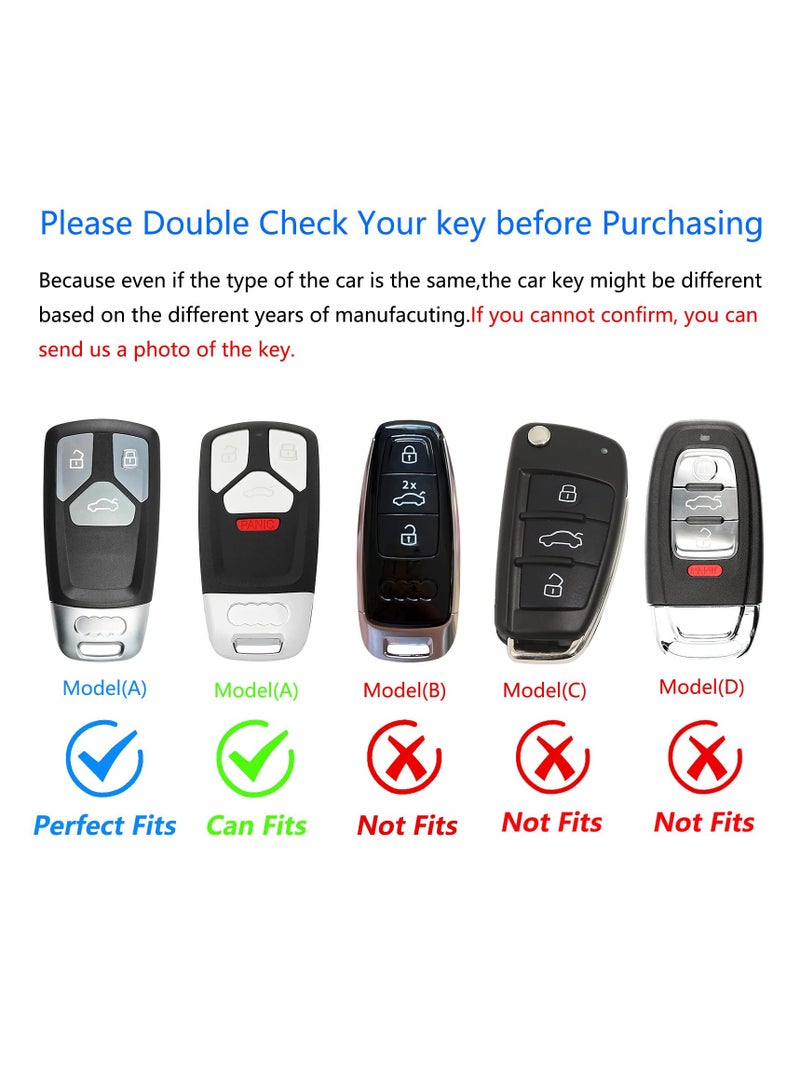 Generic For Audi Key Fob Cover with Keychain Zinc Alloy Protection Car Key Case Accessories for TTS SQ5 R8 RS4 RS5 S5 A3 A4 A5 A6 Q7 Q5 Smart Remote Keyless Silicone Keyshell - Image 5