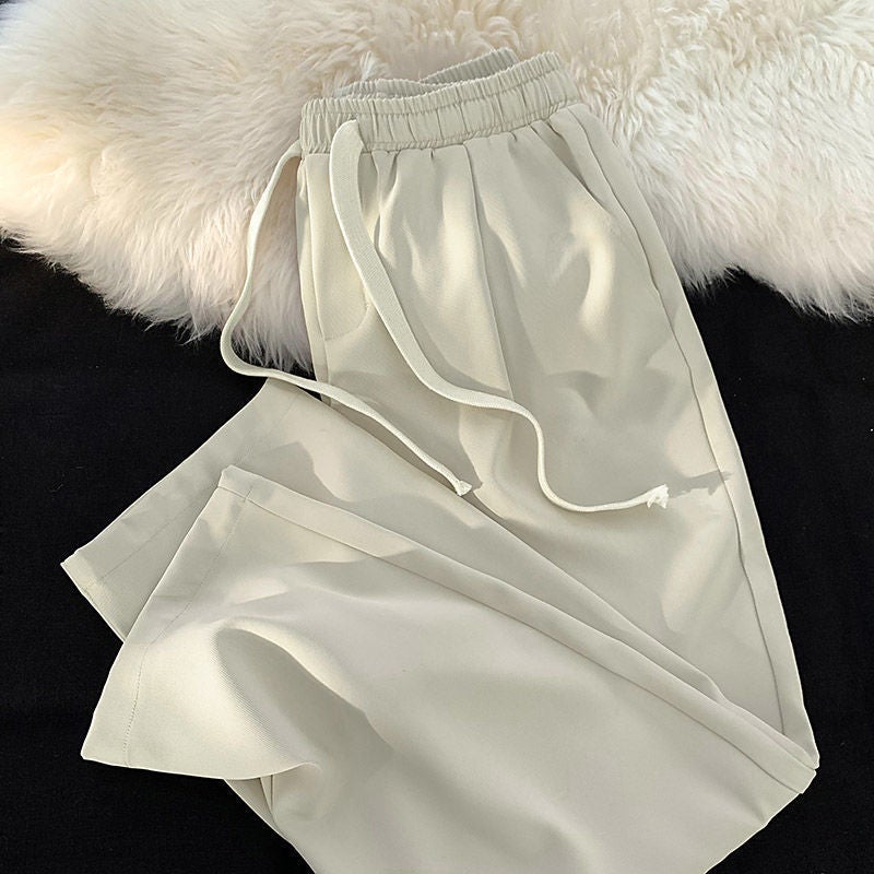 Summer Ice Silk Pants Mens Loose Thin Casual Pants Korean-style Trendy Ins Joker Small Western-style Pants Straight Pants apricot high quality c60 