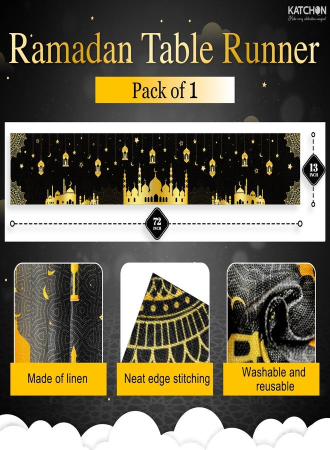 KatchOn, Black and Gold Ramadan Table Runner - 72*13 Inch | Eid Mubarak Table Runner for Eid Decorations | Ramadan Decorations | Islamic Decor - Image 2