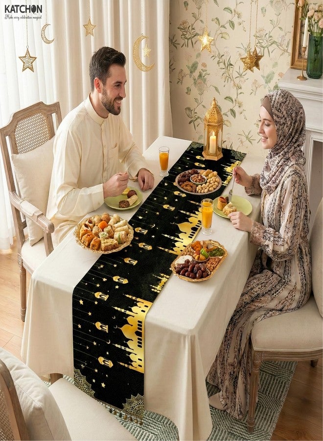 KatchOn, Black and Gold Ramadan Table Runner - 72*13 Inch | Eid Mubarak Table Runner for Eid Decorations | Ramadan Decorations | Islamic Decor - Image 3