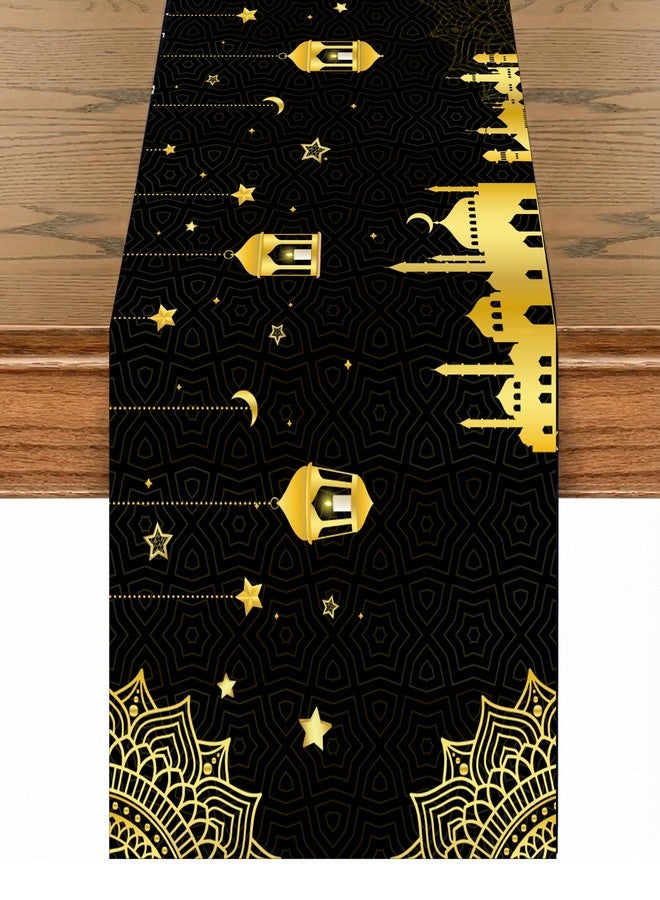 KatchOn, Black and Gold Ramadan Table Runner - 72*13 Inch | Eid Mubarak Table Runner for Eid Decorations | Ramadan Decorations | Islamic Decor - Image 1