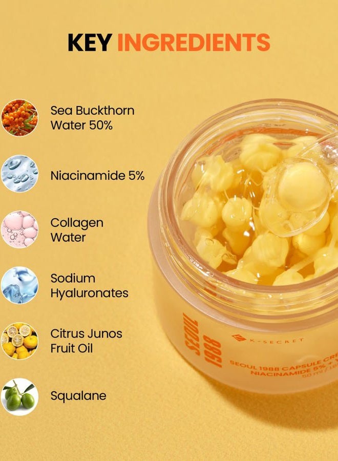 K-SECRET KSECRET SEOUL 1988 Capsule Cream : Niacinamide 5% + Yuja, For Anti-aging, brightening, texture improvement, hydration, 1.69 fl.oz./50ml - Image 4