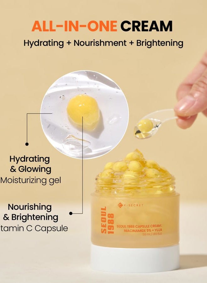 K-SECRET KSECRET SEOUL 1988 Capsule Cream : Niacinamide 5% + Yuja, For Anti-aging, brightening, texture improvement, hydration, 1.69 fl.oz./50ml - Image 3