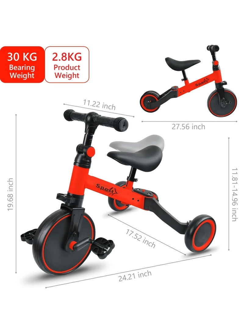 5 in 1 Toddler Bike Tricycle for Toddlers Ages 1-4 Kids Tricycle Seat Height Adjustable Baby Balance Bike Ride-On Toy with Removable Pedals Boys and Girls Toy Bicycle - Image 5