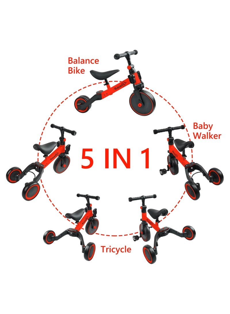 5 in 1 Toddler Bike Tricycle for Toddlers Ages 1-4 Kids Tricycle Seat Height Adjustable Baby Balance Bike Ride-On Toy with Removable Pedals Boys and Girls Toy Bicycle - Image 2