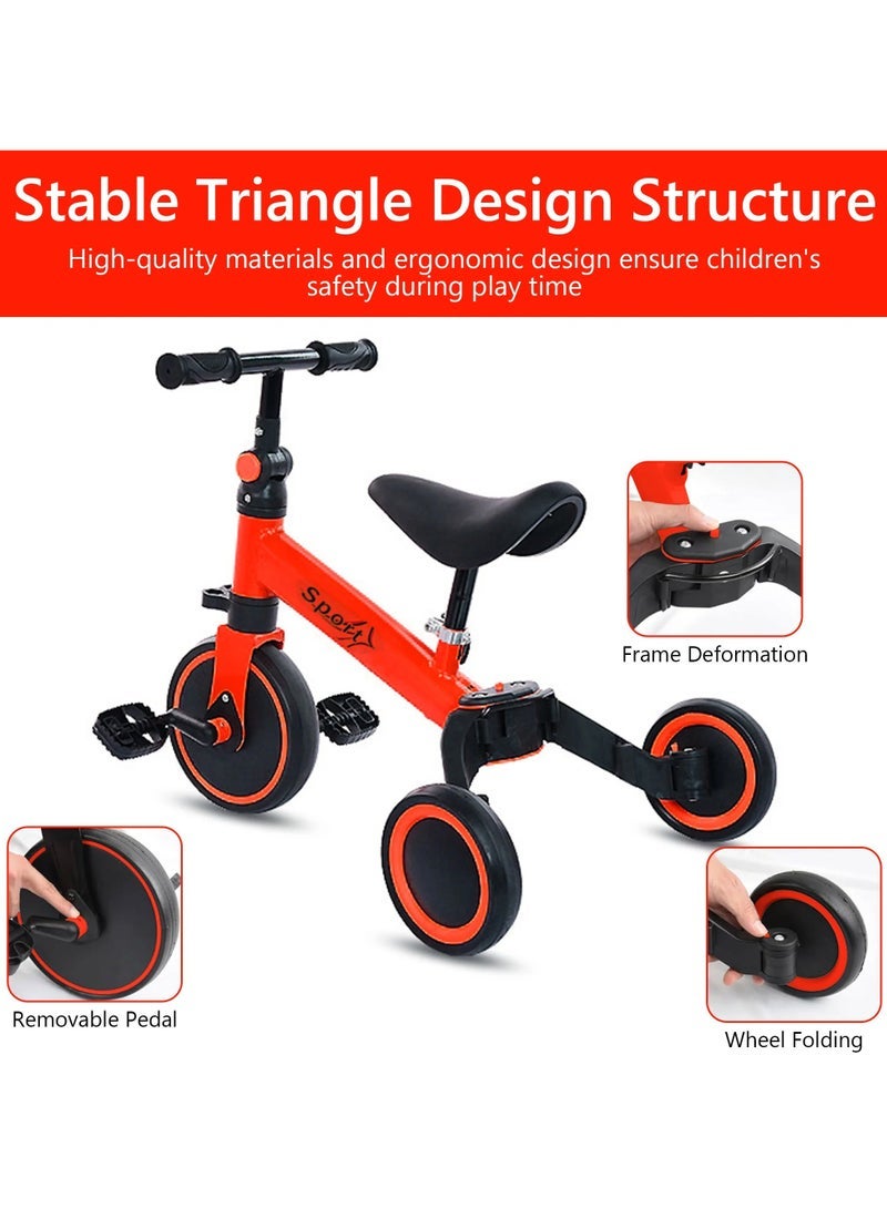 5 in 1 Toddler Bike Tricycle for Toddlers Ages 1-4 Kids Tricycle Seat Height Adjustable Baby Balance Bike Ride-On Toy with Removable Pedals Boys and Girls Toy Bicycle - Image 4
