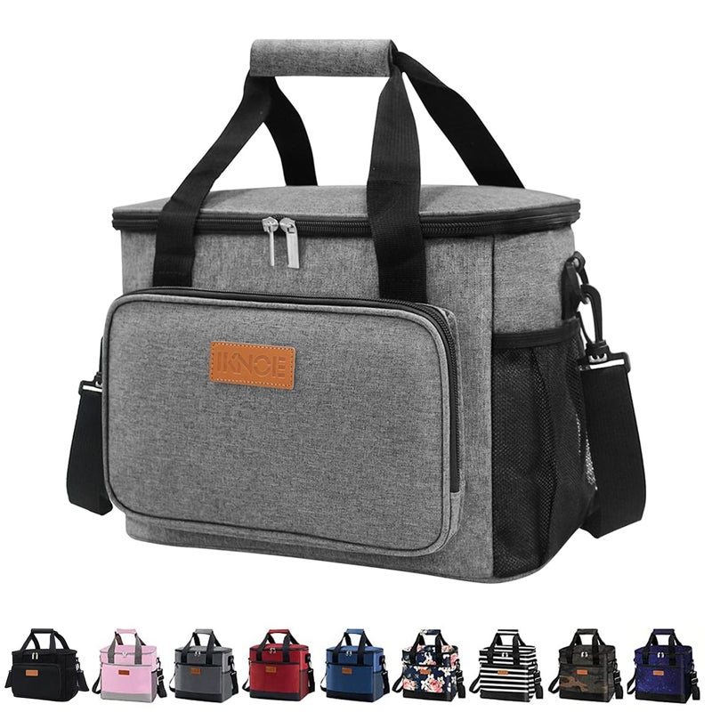 iknoe iknoe Thickened Lunch Bag  Soft Coolers Insulated Leak Proof Tote with Zippered Top  Great for Work Picnic Beach  18Can Capacity Grey 