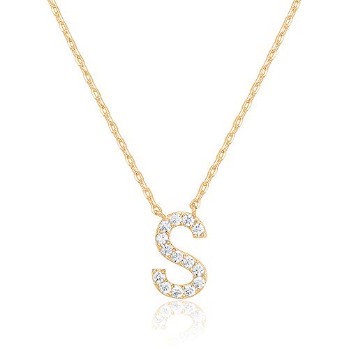 PAVOI 14K Yellow Gold Plated Cubic Zirconia Initial Necklace | Letter Necklaces for Women | S Initial - Image 1