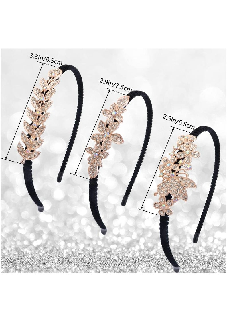 أوزيغالور 3 قطع أربطة شعر من الكريستال المرصع بالكريستال مع تصاميم على شكل أوراق الشجر والفراشات والزهور للفتيات والعرائس - Image 3
