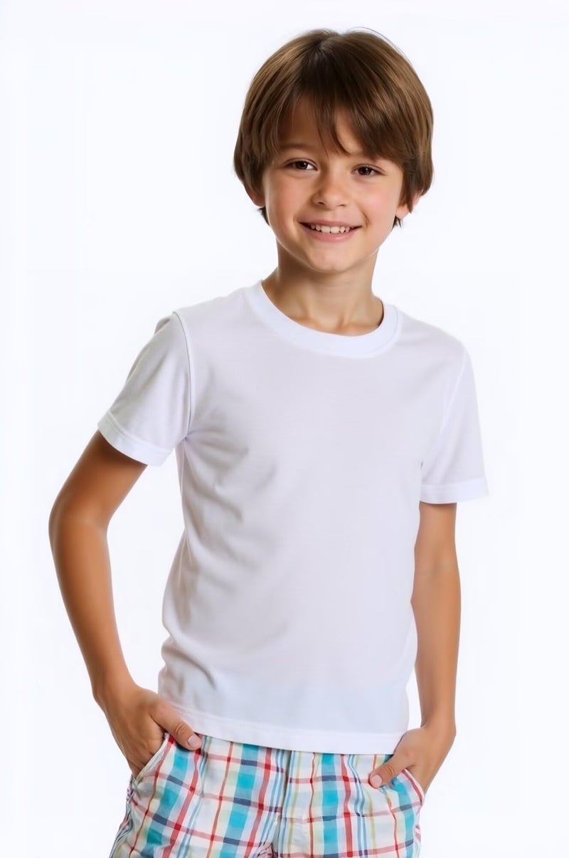 Huata 2 Packs Boys Girls T-Shirt Short Sleeve Crewneck Tee(White,6Y) - Image 2