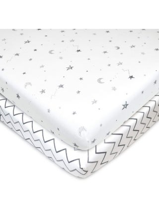 2 Pack Printed 100% Natural Cotton Jersey Knit Fitted Pack N Play Playard Sheet Gray Stargray Zigzag Soft Breathable For Boys And Girls - pzsku/Z0DE4994156BE0311C6A1Z/45/_/1698514334/fb665918-a474-430c-924c-813017a0d8f6