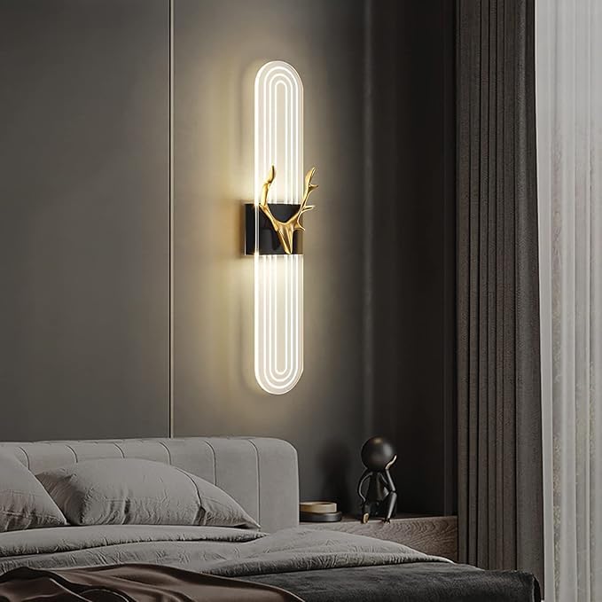 SHRI MAHAL ANTIQUES LED Wall lamp dimmable Modern Bedside lamp Indoor Metal Porch Light Decorative Antler Long Wall lamp Black Living Room Bedroom Childrens Room Staircase Main Background Wall Light - Image 5