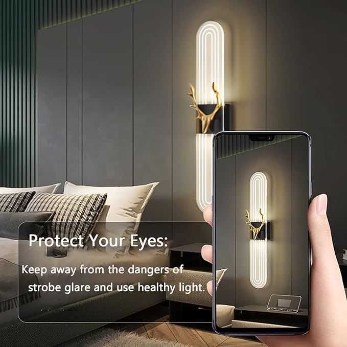 SHRI MAHAL ANTIQUES LED Wall lamp dimmable Modern Bedside lamp Indoor Metal Porch Light Decorative Antler Long Wall lamp Black Living Room Bedroom Childrens Room Staircase Main Background Wall Light - Image 3