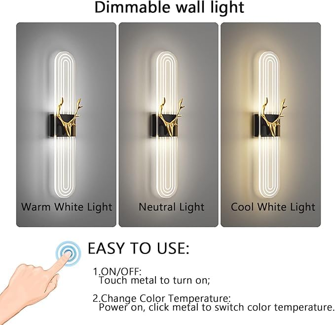 SHRI MAHAL ANTIQUES LED Wall lamp dimmable Modern Bedside lamp Indoor Metal Porch Light Decorative Antler Long Wall lamp Black Living Room Bedroom Childrens Room Staircase Main Background Wall Light - Image 2