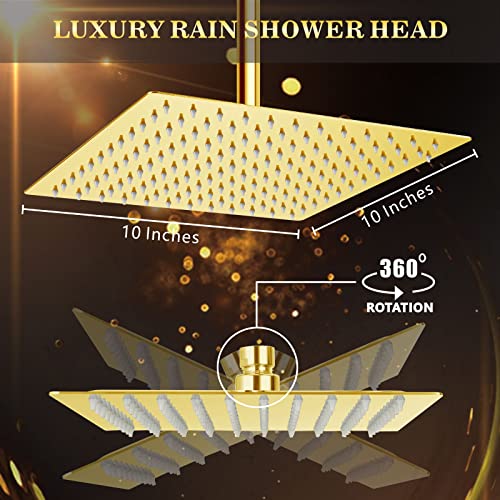 Voolan Rain Shower head, High Pressure Shower Head Made of 304 Stainless Steel, Relaxed Shower Experience Even at Low Water Flow and Pressure (10" Gold) - Image 5