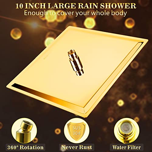 Voolan Rain Shower head, High Pressure Shower Head Made of 304 Stainless Steel, Relaxed Shower Experience Even at Low Water Flow and Pressure (10" Gold) - Image 2