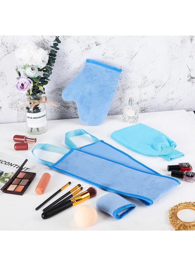 BOAO 5 Pieces Self Tanning Mitt Applicator Kit, Includes Tanning Mitt, Exfoliating Glove, Mini Face Glove, Back Lotion Applicator, and Large Brush Makeup(Blue)  - Image 3