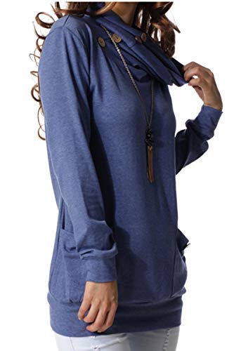 levaca Women Casual Tunic Tops Pullover Sweater Sweatshirt Shirts Blouse Blue M - Image 2