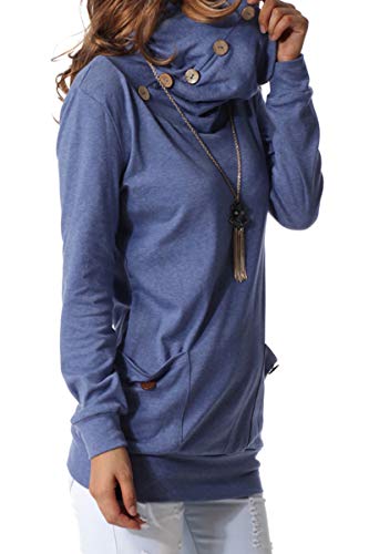 levaca Women Casual Tunic Tops Pullover Sweater Sweatshirt Shirts Blouse Blue M - Image 3