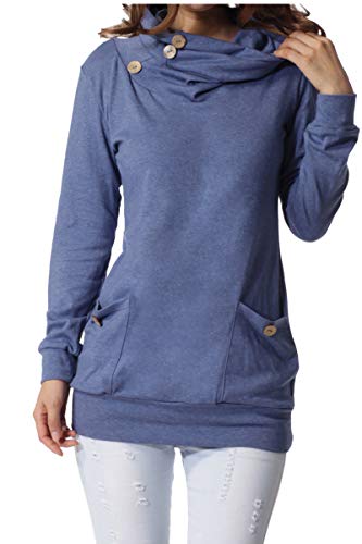 levaca Women Casual Tunic Tops Pullover Sweater Sweatshirt Shirts Blouse Blue M - Image 1