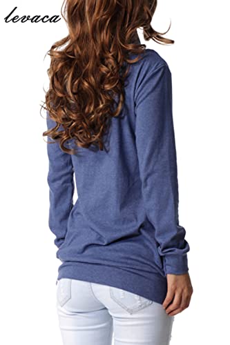 levaca Women Casual Tunic Tops Pullover Sweater Sweatshirt Shirts Blouse Blue M - Image 4