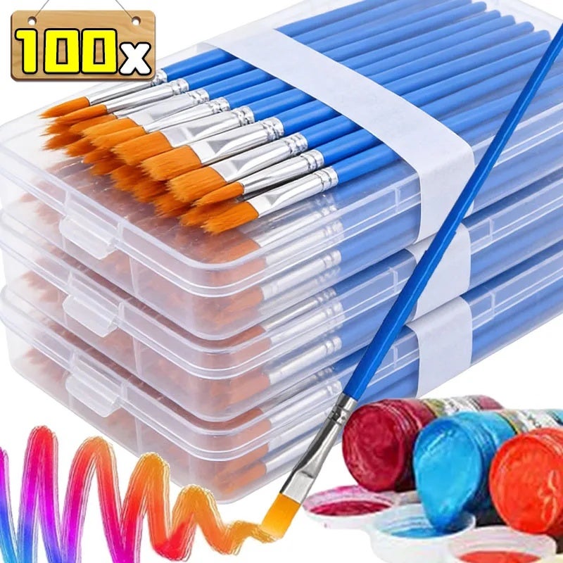 Painting Brushes Set Flat Pointed Head Tip Nylon Hair Paint Brush Acrylic Watercolor Oil Paint Brushes for Artist School Supply - Image 2
