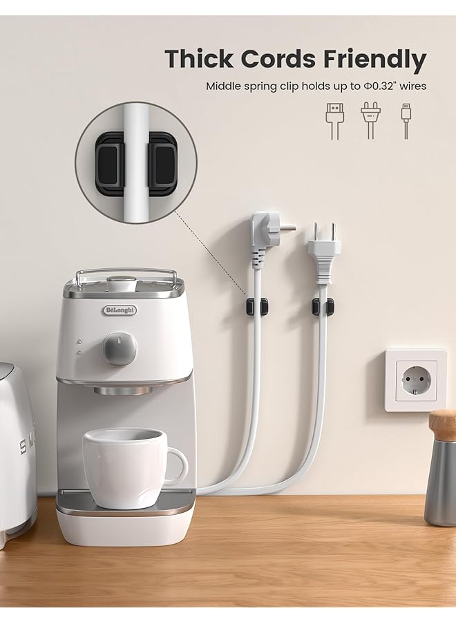 إيروريكس مشابك حامل كابلات زنبركية 3 في 1، عبوة من 3 قطع لحمل 9 كابلات، منظم حامل الأسلاك القابل للتعديل، لا يترك بقايا لاصقة لإدارة الأسلاك لكابل شاحن USB وأسلاك الطاقة والمكتب والسيارة والمكتب - Image 4