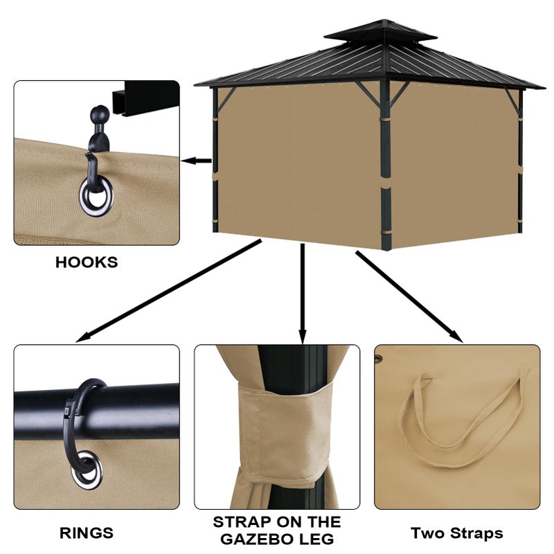 Tngan Gazebo Universal Replacement Privacy Curtain, 10'X12' Waterproof Outdoor Sidewall with Zipper for Patio, Garden and Backyard (4-Panels, Brown) - Image 5