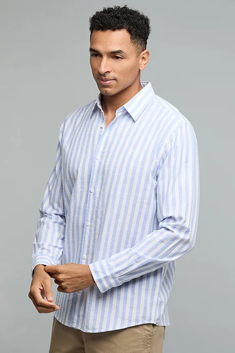 أر أند بي Striped Shirt with Classic Collar and Long Sleeves