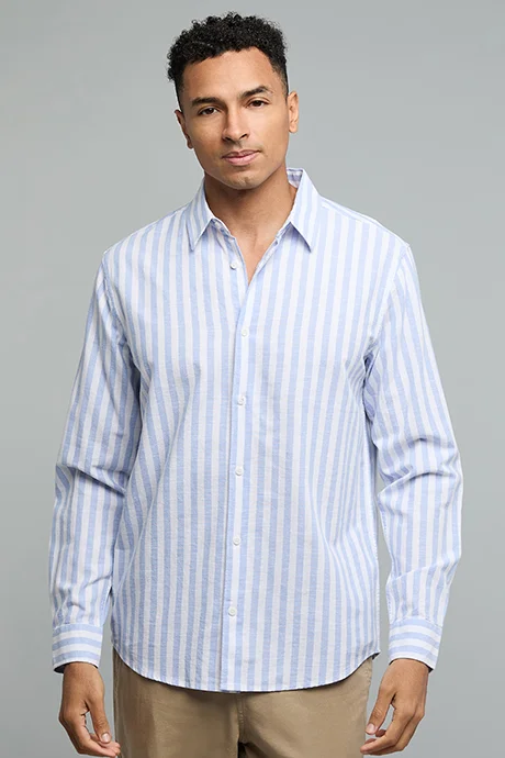 أر أند بي Striped Shirt with Classic Collar and Long Sleeves