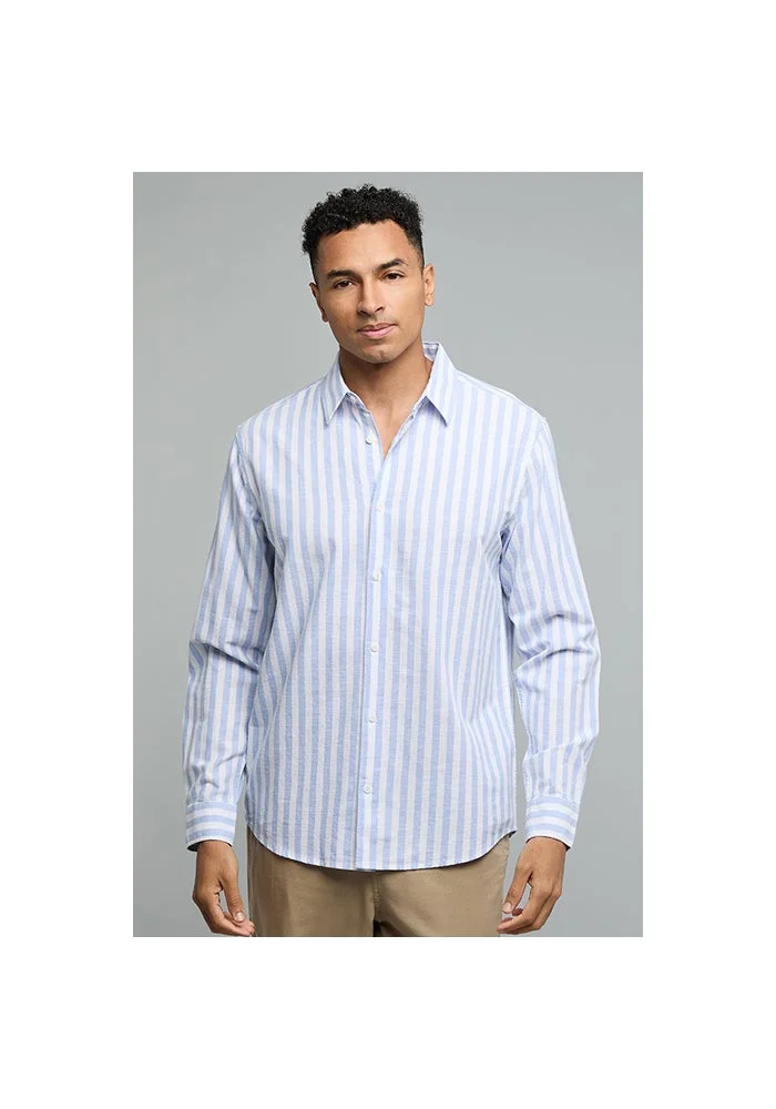 R&b Striped Shirt with Classic Collar and Long Sleeves