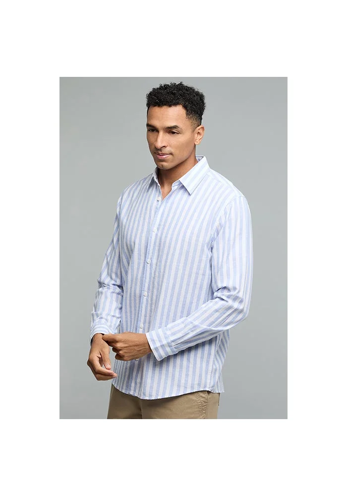 R&b Striped Shirt with Classic Collar and Long Sleeves