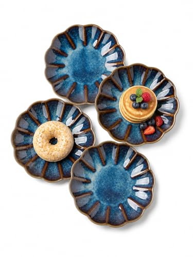 SHIDACHENG Small Dessert Plates Set of 4,Ceramic Dinner Plates 5.7 Inch for Appetizer, Fruits, Cake, Salad,Microwave Safe,Christmas Gift,Flambe Blue - Image 1