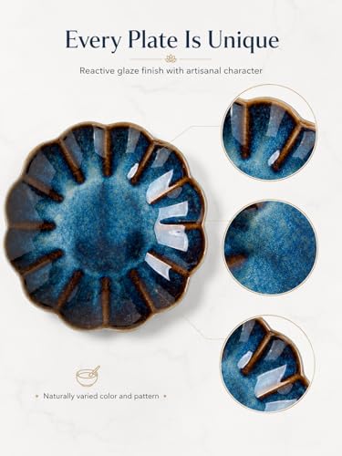 SHIDACHENG Small Dessert Plates Set of 4,Ceramic Dinner Plates 5.7 Inch for Appetizer, Fruits, Cake, Salad,Microwave Safe,Christmas Gift,Flambe Blue - Image 5