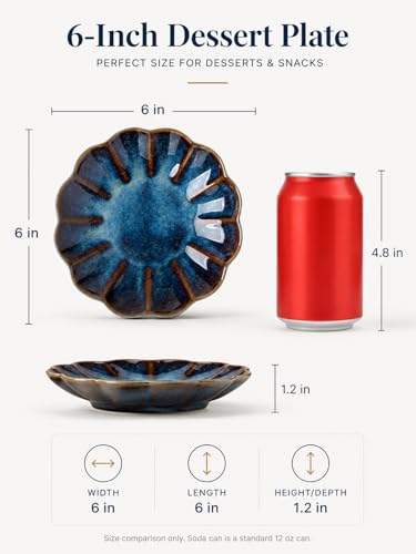 SHIDACHENG Small Dessert Plates Set of 4,Ceramic Dinner Plates 5.7 Inch for Appetizer, Fruits, Cake, Salad,Microwave Safe,Christmas Gift,Flambe Blue - Image 3