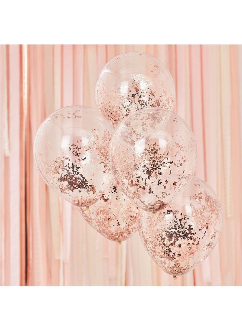 Ginger Ray Rose Gold Confetti Transparent Balloons 30cm 5-Pack - Image 2