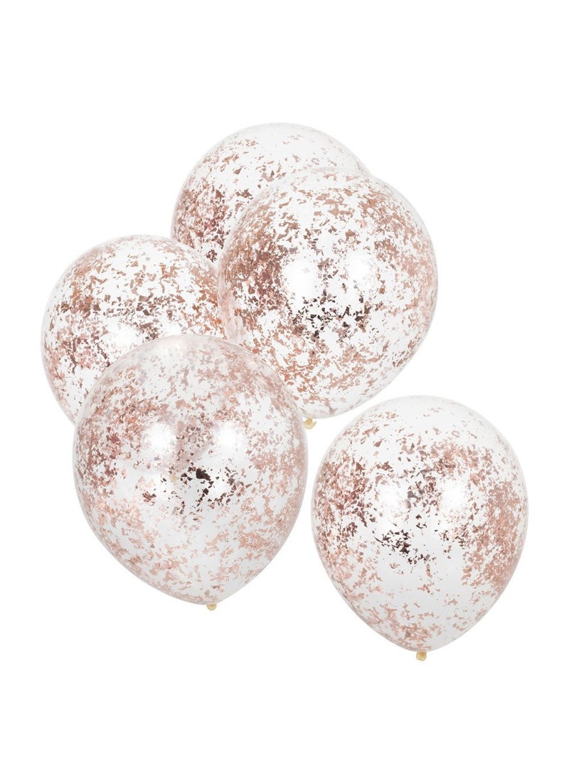 Ginger Ray Rose Gold Confetti Transparent Balloons 30cm 5-Pack - Image 1