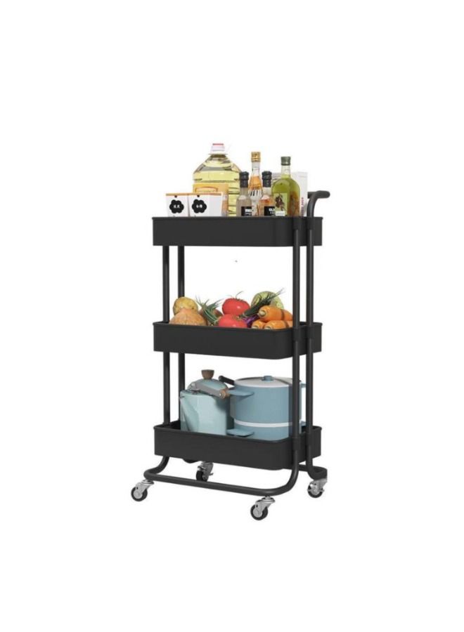 MTL 3-Tier Rolling Shelves Metal Cart Organizer Black 85x42x35cm - Image 1