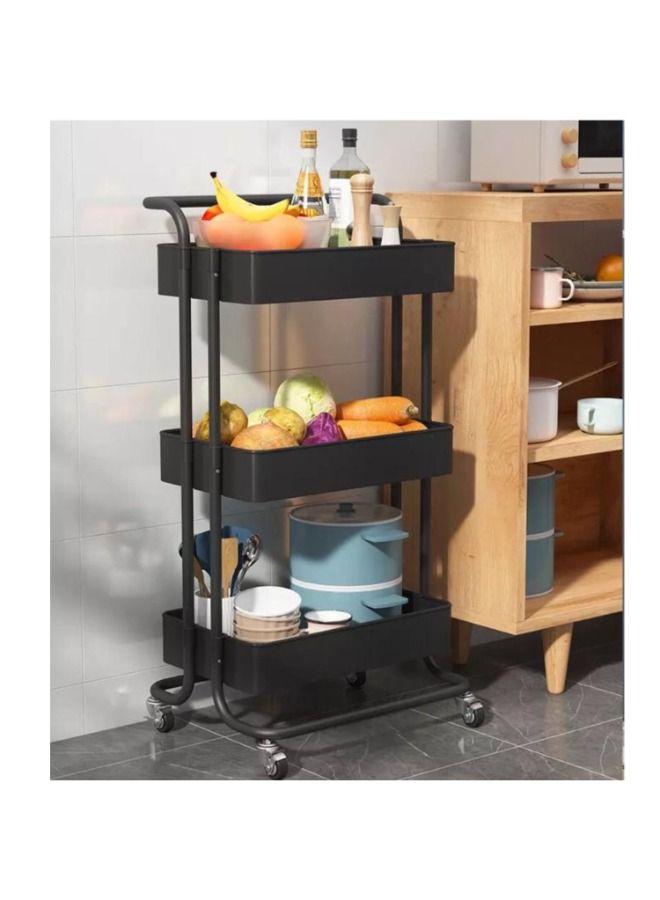 MTL 3-Tier Rolling Shelves Metal Cart Organizer Black 85x42x35cm - Image 4