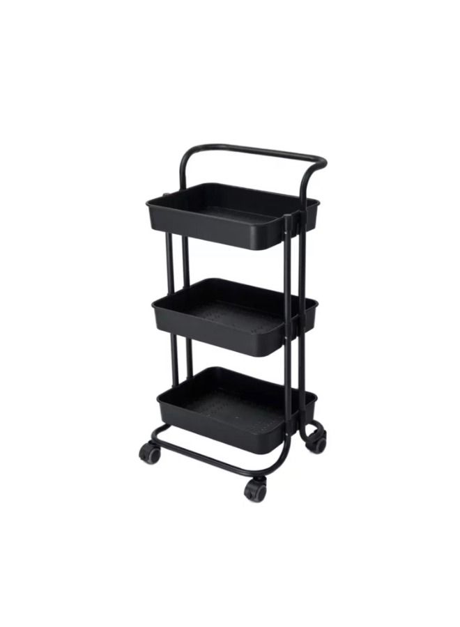 MTL 3-Tier Rolling Shelves Metal Cart Organizer Black 85x42x35cm - Image 2