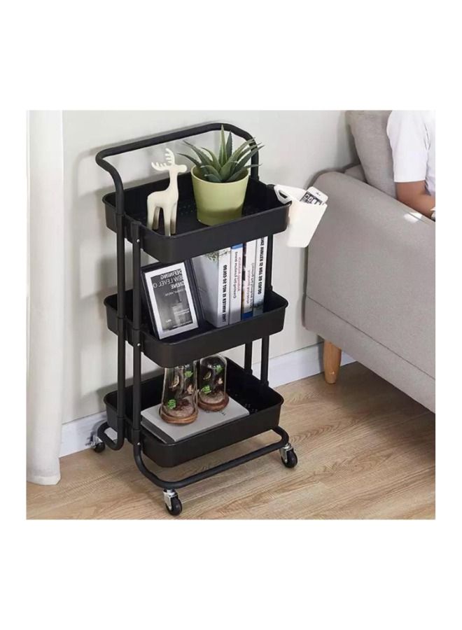MTL 3-Tier Rolling Shelves Metal Cart Organizer Black 85x42x35cm - Image 3