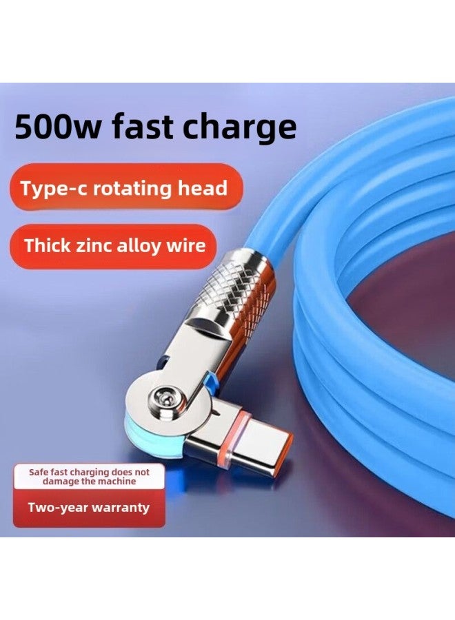 USB Extension Line Android Rotating With Light 500W Flash Charging Data Line Bold Fast Charging For Huawei OPPO Glory-Color:Blue [rotating 500w] Bold Zinc Alloy: Flat Round - Bold Process [ 1.04m ] Indicator Light/no Damage To The Machine  - Image 1