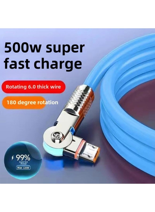 USB Extension Line Android Rotating With Light 500W Flash Charging Data Line Bold Fast Charging For Huawei OPPO Glory-Color:Blue [rotating 500w] Bold Zinc Alloy: Flat Round - Bold Process [ 1.04m ] Indicator Light/no Damage To The Machine  - Image 3